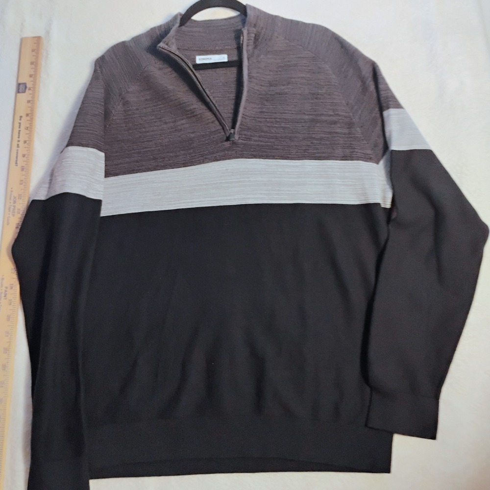 Sonoma Striped Quarter Zip Sweater Mens XL Gray Black Knit Pullover 100% Cotton